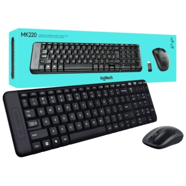 Teclado y Mouse inalámbrico Logitech MK220 color negro con pila incluida